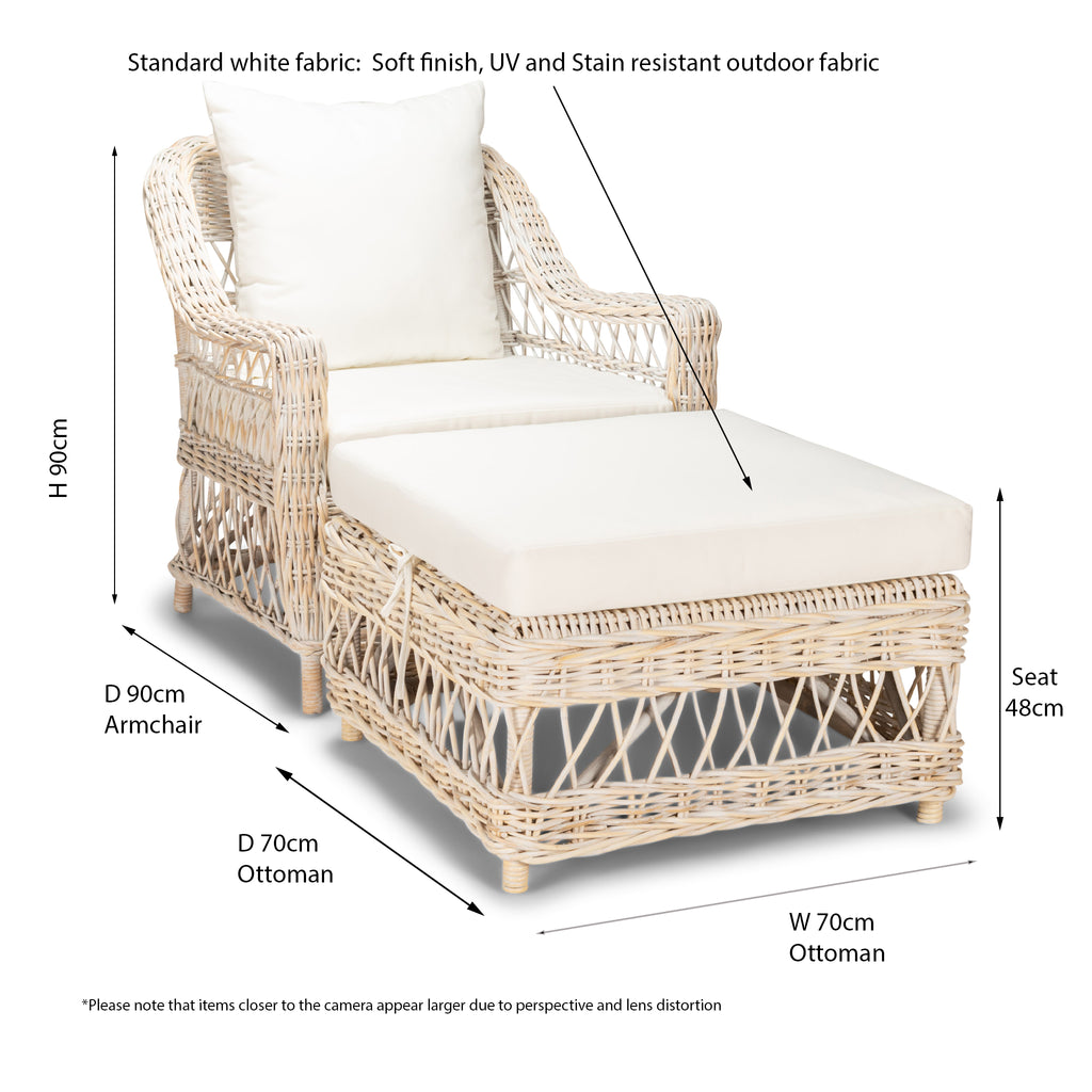 Napa Armchair White Washed With Ottoman